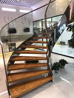 Escaliers flottants en acier, bois, verre, balustrade, mains courantes, villa préfabriquée, escalier incurvé en bois en fer forgé