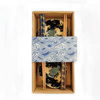 Ensemble de baguettes en bois classiques, réutilisables et écologiques, motif européen élégant, 2 paires, 2 bols, boîte cadeau personnalisable, idéal pour les entreprises