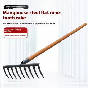 Rastrillo de acero al manganeso de grado industrial Grada de clavos de 9 dientes Mango largo Grada agrícola y de jardín Multifuncional - Product Image 2