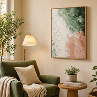 Peinture abstraite texturée verte et rose sur toile encadrée, grande décoration murale nordique moderne pour salon, cadeau pour la maison