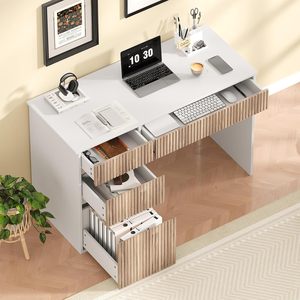 <span class=keywords><strong>Bureau</strong></span> en <span class=keywords><strong>bois</strong></span> d'ingénierie blanc avec tiroirs <span class=keywords><strong>et</strong></span> étagère, <span class=keywords><strong>bureau</strong></span> d'ordinateur ergonomique écologique pour petits espaces, <span class=keywords><strong>bureau</strong></span> à domicile, salon - Product Image 3
