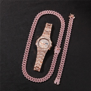Hot Sale Women Accessories Crystal Rhinestone Diamond <strong>Rose</strong> <strong>Gold</strong> <strong>Watch</strong> Bling Bling Jewelry Necklace Bracelet <strong>Set</strong> - Product Image 4