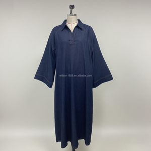 Nuovo Design Willson Abito Abaya Modesto in Denim Abito Lungo Blu da <span class=keywords><strong>Donna</strong></span> Musulmana Personalizzato in Cotone Design <span class=keywords><strong>Oversize</strong></span> - Product Image 2