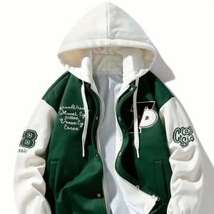 Chaqueta de Béisbol Casual con Bloques de Color y Bordado a Rayas - Chaqueta Varsity con Capucha y Manga Larga para Hombre - Product Image 1
