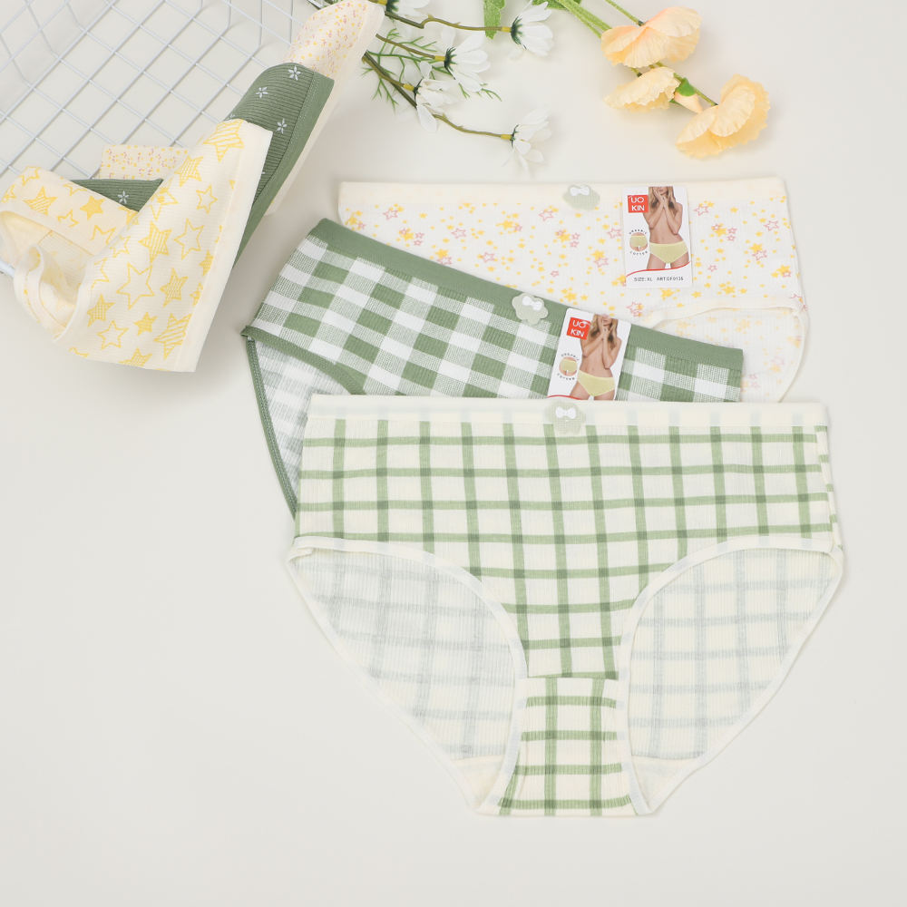 UOKIN Plaid Ladies Panties Pure Cotton Underwear Manufacturer in Wholesale Packs 12pcs Mix Colors and Size in Bulk Sale Adults