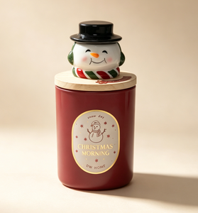 HOME Christmas Morning Soy Wax Handmade Aromatherapy Scented <b>Candle</b> with Snowman Figurine and <b>Red</b> Jar for Holiday Decor - Product Image 4