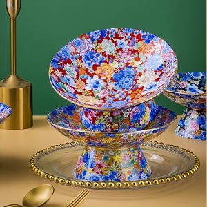 Jingdezhen Palace émail or rose jante haut <span class=keywords><strong>pied</strong></span> en céramique fruits secs thé Dessert plateau gâteau fruits assiettes <span class=keywords><strong>pour</strong></span> la décoration intérieure - Product Image 3
