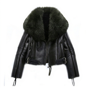 Abrigos Cortos de Moda Casual para Mujer, Diseño Moderno, Transpirables, de Cuero Negro con Cuello de Piel, para Invierno - Product Image 1