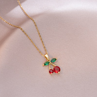 CAIOOCHE Mignon Collier Cerise Rouge Chaîne En Acier Inoxydable Or 18K Laiton Zircon Coeur Collier Émaillé Collier De Mode pour les Femmes