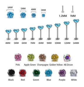 Piercing de Oreja de Aleación de Titanio F136 con Zirconia de Color 5A, Incrustaciones de Uñas y Huesos, Rosca Interna, Estilo Punk, Hip Hop, Urbano - Product Image 2