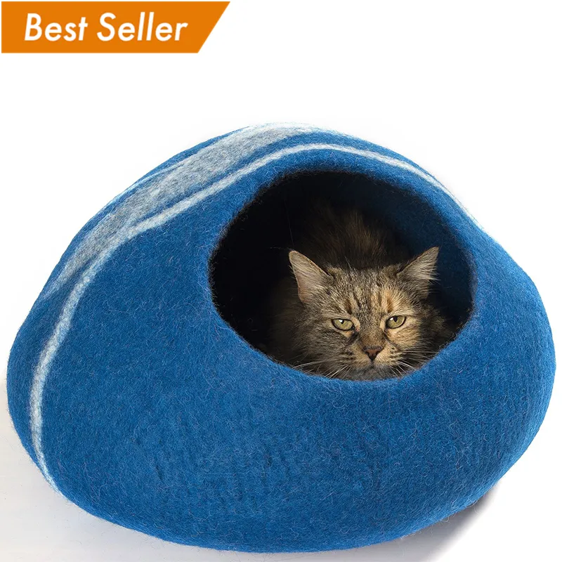 מוצר חדש חמוד עגול מיטה לחיות מחמד עבור חיות קטנות נוח מערת חתול צמר הרגיש מערת חתול מיטה