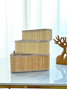 Panier de rangement en bambou de <span class=keywords><strong>style</strong></span> moderne forme rectangulaire pour cosmétiques de bureau boîte de rangement en paille jouets collations vêtements - Product Image 6