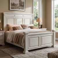 Lit à panneaux américain en bois massif blanc vieilli, cadre de lit à panneaux encastrés Queen/King pour chambre d'hôtel