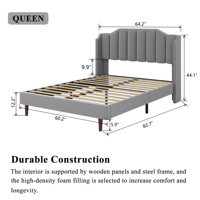 Meubles modernes de chambre à coucher d'hôtel Kainice Cadre de lit en velours et bois double de taille Base de lit King fendue et ajustable