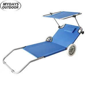 Mydays açık taşınabilir hafif ayarlanabilir güneşlik rahat katlanır salon plaj sandalyesi tekerlekli