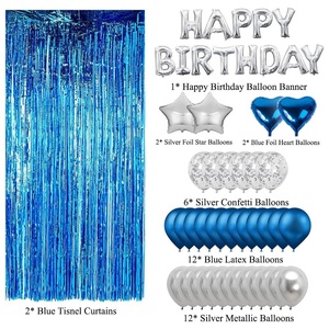 Suministros de Decoración para Fiestas de Cumpleaños, Globo de Látex Azul Plateado, Globo de Confeti Azul y Juego de Globos de Corazón de Papel Metálico de Feliz Cumpleaños - Product Image 2