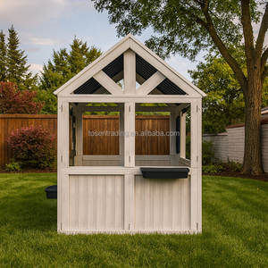 Maisonnette de jeu en bois durable pour enfants, pour l'extérieur, avec évier, cuisinière, fenêtres et cuisine. - Product Image 4