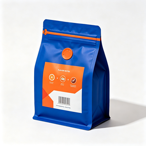 Sachet de café bleu refermable avec fermeture éclair, en aluminium, pour emballage alimentaire, imprimé sur mesure, résistant à l'humidité - Product Image 2