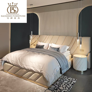 Cama Doble King Size Italiana <span class=keywords><strong>de</strong></span> Diseño Moderno, con Armazón <span class=keywords><strong>de</strong></span> Madera y Terciopelo, Fabricada por BS, <span class=keywords><strong>de</strong></span> Lujo, para Villa, Personalizable, Venta al Por Mayor - Product Image 3