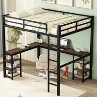 Lit Moderne Style Loft avec Cadre Entièrement Métallique, Bureau Intégré et Barrières de Sécurité – Gain de Place, Meuble de Chambre, Garantie 1 An pour Maisons, Hôtels, Écoles
