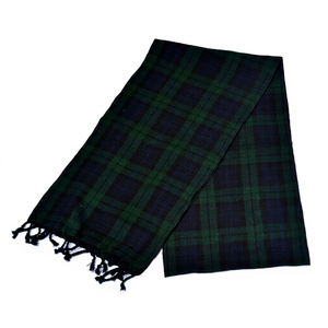 Men's Long Wool Plaid Scarf Dark Green Black Checkered Pattern Winter Daily Wear Durable - Product Image 1