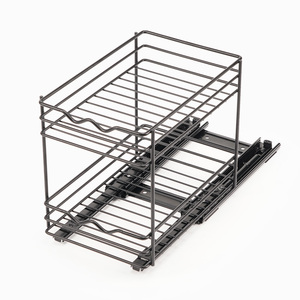 Foldable pantry countertop spice holder rack 2 tier pull down basket kitchen cabinet spice storage shelf rack