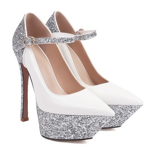 Escarpins pour femme à bout pointu en cuir verni scintillant, talon aiguille très haut, avec bride à boucle, imperméables - Product Image 3