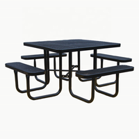 Grande table de pique-nique en acier carrée commerciale publique et extérieure restaurant école table et chaise en métal portable robuste à l'extérieur