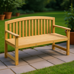 Banc de patio en bois d'extérieur 2 places avec assise à lattes, dossier et accoudoirs, couleur naturelle, design traditionnel - Product Image 2