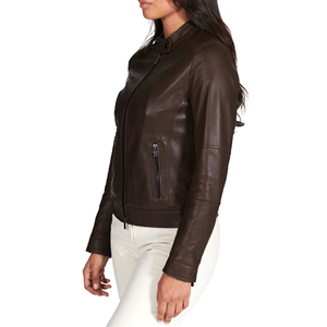 Veste en cuir véritable pour femme, élégante, avec fermeture éclair et col rabattable, en peau de mouton, collection automne 2026, personnalisable avec logo, vente en gros - Product Image 3