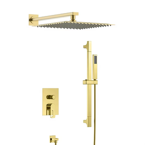 <span class=keywords><strong>Douche</strong></span> de pluie murale dissimulée en laiton brossé doré à poignée unique, avec mitigeur en céramique, <span class=keywords><strong>pour</strong></span> salle de bain de villa moderne de luxe - Product Image 1