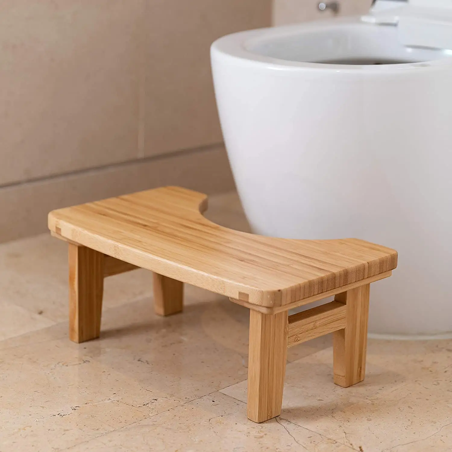 Minimalistisch Ontwerp Bamboe Badkamer Toiletkruk Voor Kinderen En Volwassenen Voor Toilethulp