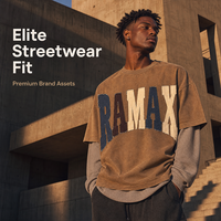 RAMAX Premium 280GSM T-shirt à manches longues deux pièces marron délavé style vintage, effet vieilli, streetwear universitaire, vente en gros OEM ODM