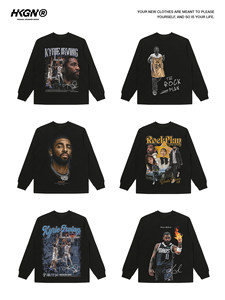 Camiseta de Manga Larga Estilo Americano HKGN de la Colección Irving, Negra, 100% Algodón, <span class=keywords><strong>Vintage</strong></span>, Estilo Urbano, Casual, Unisex - Product Image 2