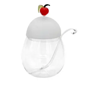 Toptan özelleştirilmiş sevimli temizle şeffaf reçel depolama sos bal reçel cam kavanoz ile Apple kapak