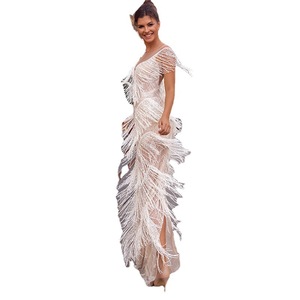 Vestido Largo de Fiesta para Mujer, Sexy, con Cuello en V Profundo, Adornado con Plumas y Flecos, Sin Mangas, Elegante, para Verano - Product Image 5