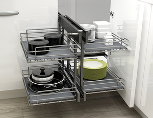 Custom Dark Wood Stainless Steel Wire 180° Swivel Universal Pull Out For Modular Kitchen <b>Cabinet</b> Magic <b>Corner</b> Basket - Product Image 2