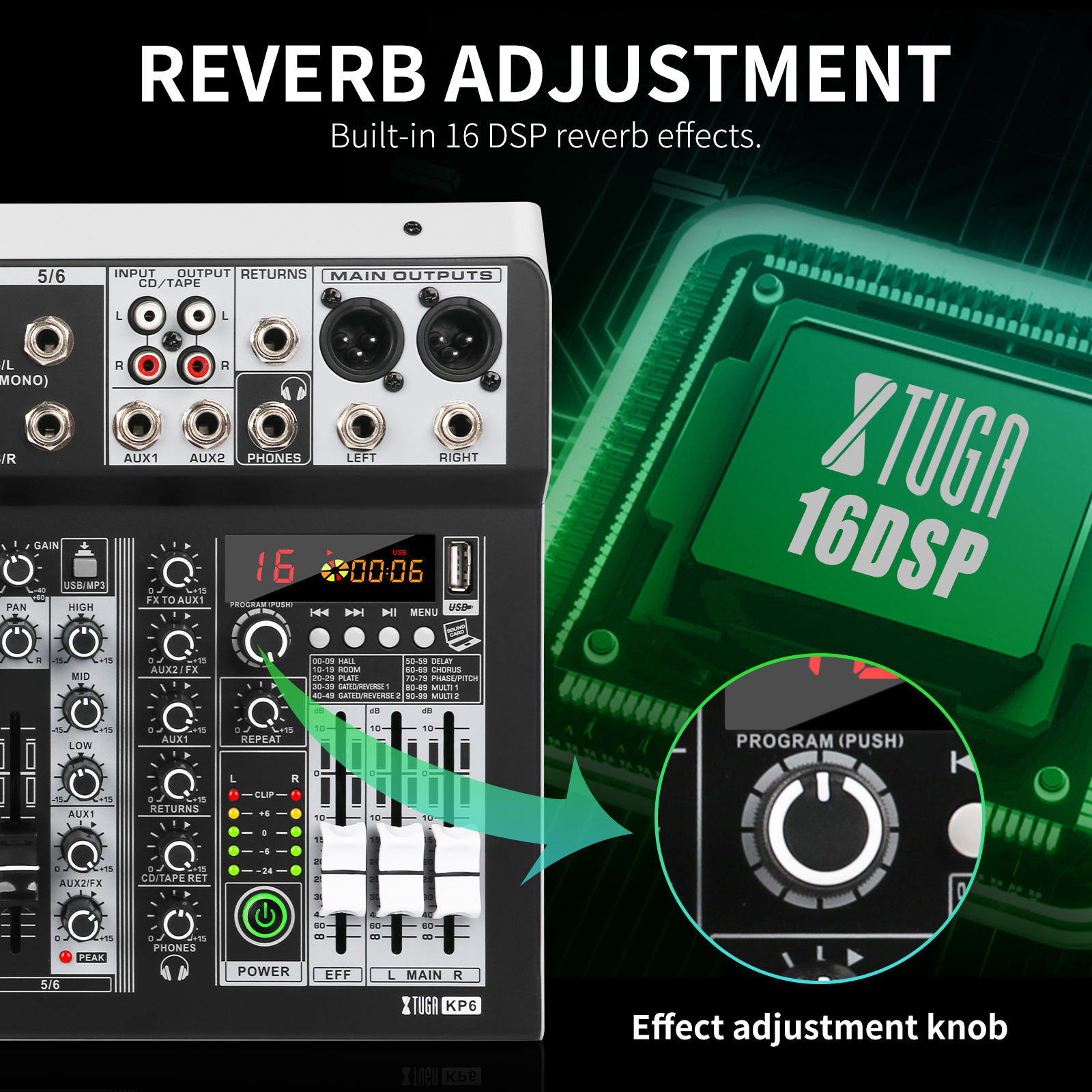 XTUGA KP6 6チャンネルアナログミキサー XTUGA KP6 16 Digital Audio Mixer - Professional Sound Quality