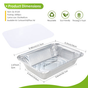 Recipiente Rectangular de Aluminio de 1000 ml con Tapa de PP de Grado Alimenticio, Bandeja para <span class=keywords><strong>Pan</strong></span>, Bandeja para Barbacoa, Desechable, Ecológico, para Alimentos - Product Image 2