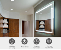 Miroir de courtoisie de salle de bain mural rétroéclairé à capteur tactile de forme rectangle avec lumière led