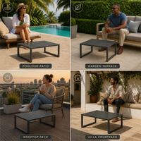 Table à thé carrée moderne et durable en acier inoxydable pour cour et villa