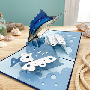 Carte pop-up 3D personnalisable en papier fait main, motif poisson-sabre vietnamien, tendance actuelle - Fabriquée à Hanoï, personnalisable pour Thanksgiving - Product Image 1