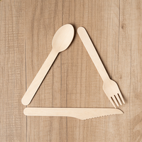 Prix bas, couverts jetables en bois de bouleau 100% biodégradables, 160 mm, ensemble de couverts en bois, cuillères, fourchettes, couteaux écologiques