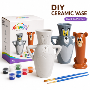 ชุดเซรามิก DIY สำหรับทำแจกันลายการ์ตูน ชุดระบายสีกระถางดอกไม้ งานศิลปะและงานฝีมือสำหรับเด็ก พร้อมสี <span class=keywords><strong>8</strong></span> สี และพู่กัน 2 อัน - Product Image 1