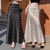 WY823011 Jupe longue élégante à pois en tissu acétate ; une nouvelle jupe crayon taille haute sophistiquée et amincissante