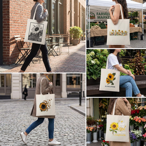 Nouveau Style Sac Fourre-Tout Réutilisable pour Courses <span class=keywords><strong>en</strong></span> Toile de Coton avec Motif Lettres, Impression Sublimation Personnalisée avec Logo - Product Image 6