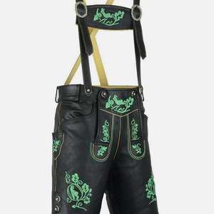 Lederhosen Bávaros Negros de Diseño, Estilo Oktoberfest, Tallas Europeas 46 a 62, En Stock - Product Image 1