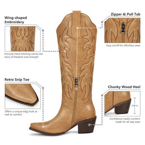 WETKISS <span class=keywords><strong>Botas</strong></span> <span class=keywords><strong>de</strong></span> tacón grueso para <span class=keywords><strong>mujer</strong></span> al por mayor, estilo vintage, bordadas, <span class=keywords><strong>botas</strong></span> altas <span class=keywords><strong>de</strong></span> vaquera con punta afilada hasta la rodilla, para <span class=keywords><strong>verano</strong></span> - Product Image 3