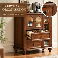 Buffet vintage en bois massif, armoire de rangement avec porte en verre cannelé pour salle à manger et cuisine