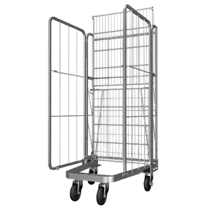 यूरोपीय गैल्वनाइज्ड ढहने योग्य गोदाम 4 तरफ धातु रोल पिंजरे ट्रॉली - Product Image 1